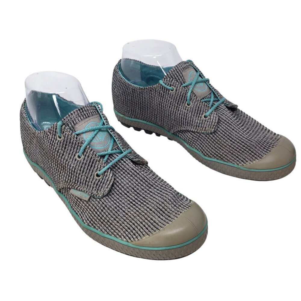 Palladium Slim Oxford Woven Sneakers Teal Black Womens Size 7.5 Lace Up Lug Sole